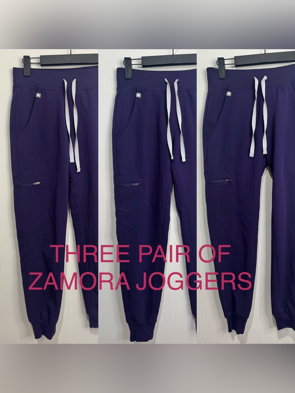 SET OF 3! FIGS ZAMORA JOGGERS. Purple Jam. XXS PETITE. Like New! PO: 5036.